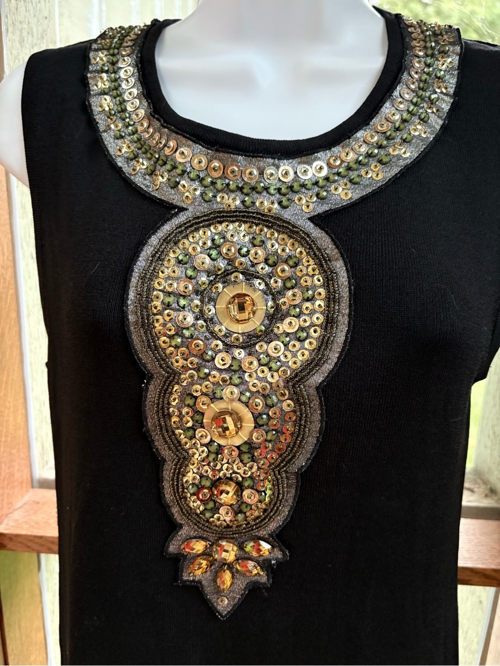 Adrienne Vittadini Black Knit Dress Sequin Jewel Embellished Egyptian Art Deco S - Picture 5 of 14